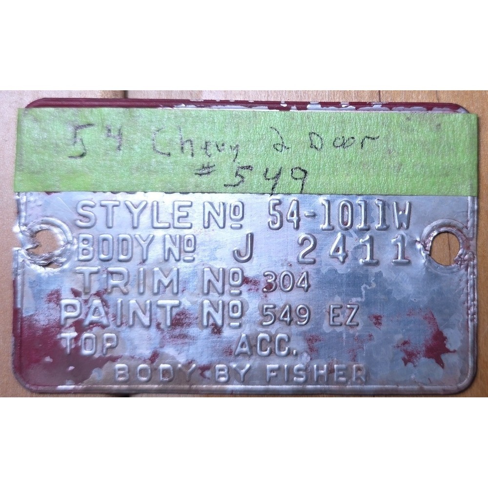 1954 CHEVROLET 2 dr DATA PLATE TAG 2411